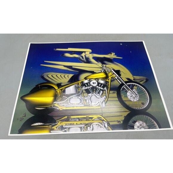 LE GM Harley Davidson motorcycle print artwork signed 2/50 water 16x12" READ - Picture 2 of 8
